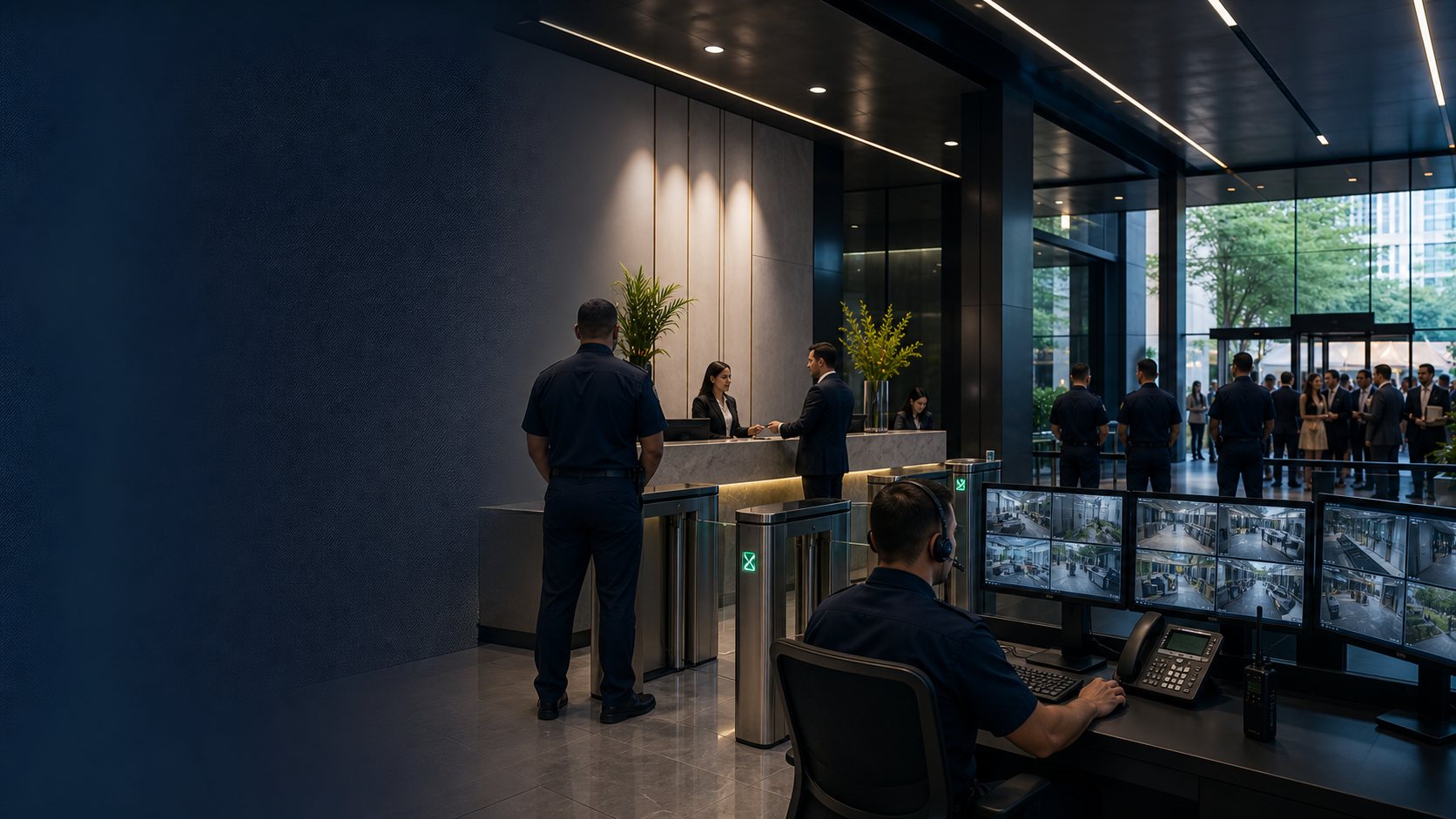Segurança Patrimonial - Equipe de segurança, portaria e monitoramento eletrônico em prédio corporativo no Rio de Janeiro
