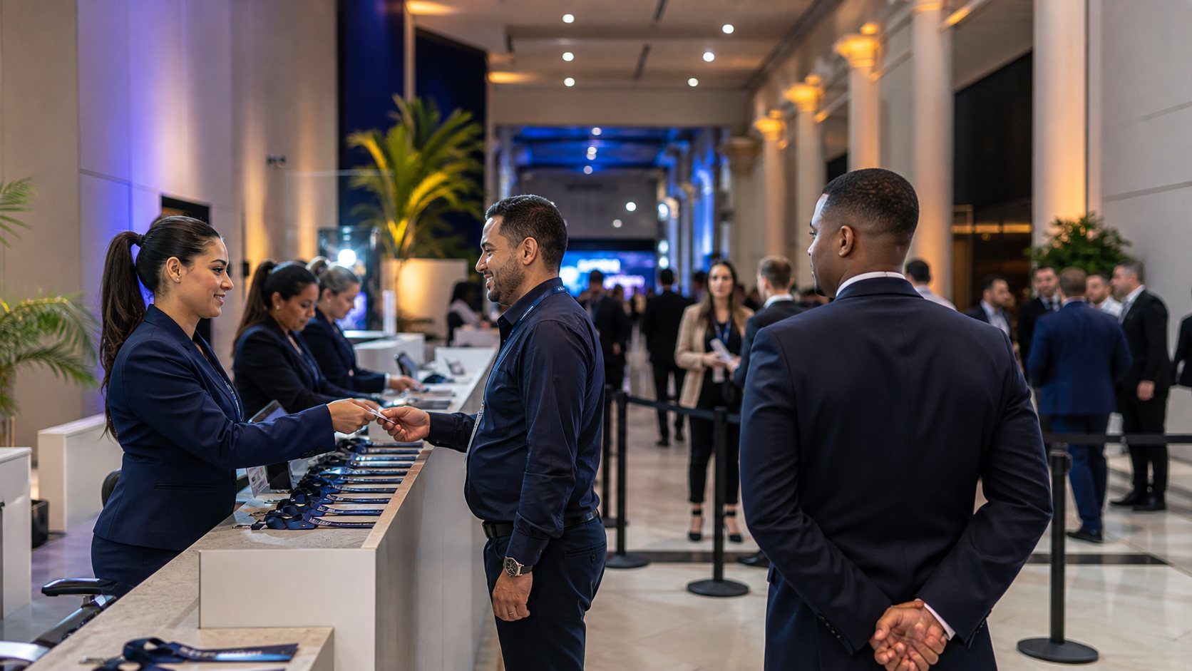 Segurança para Eventos - Equipe de segurança para eventos realizando controle de entrada e credenciamento